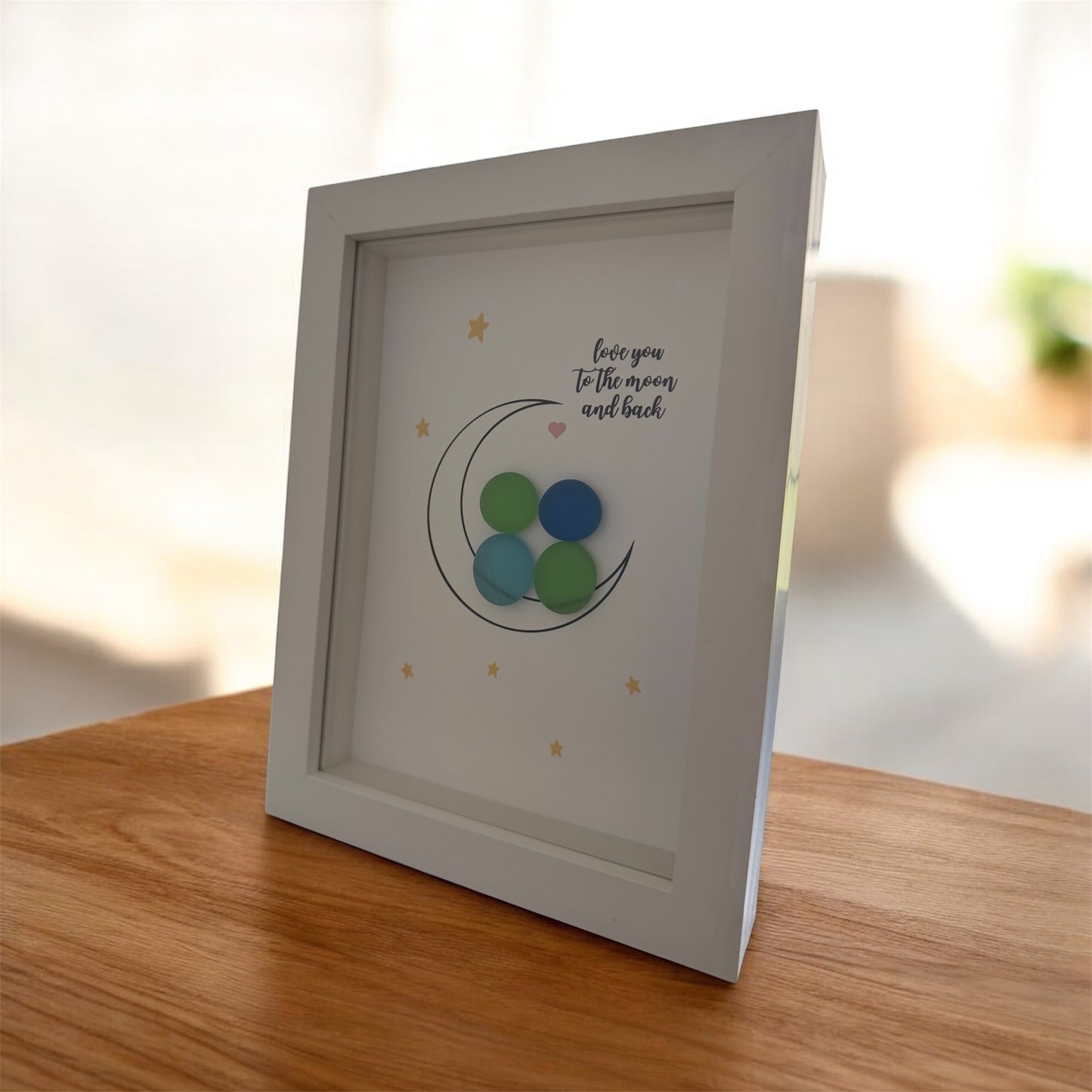 Handmade Framed Pebble Art – Love You to the Moon and Back