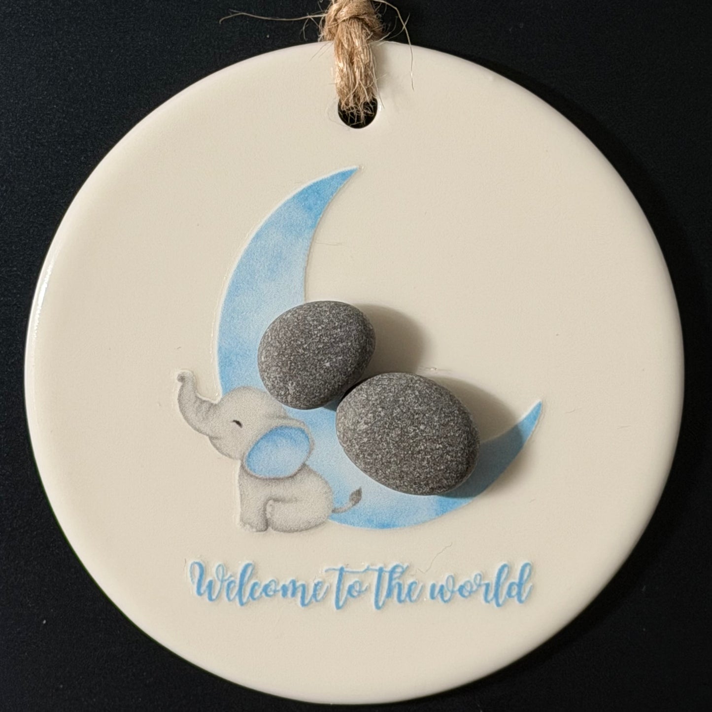 Welcome to the World Hanging Pebble Decoration
