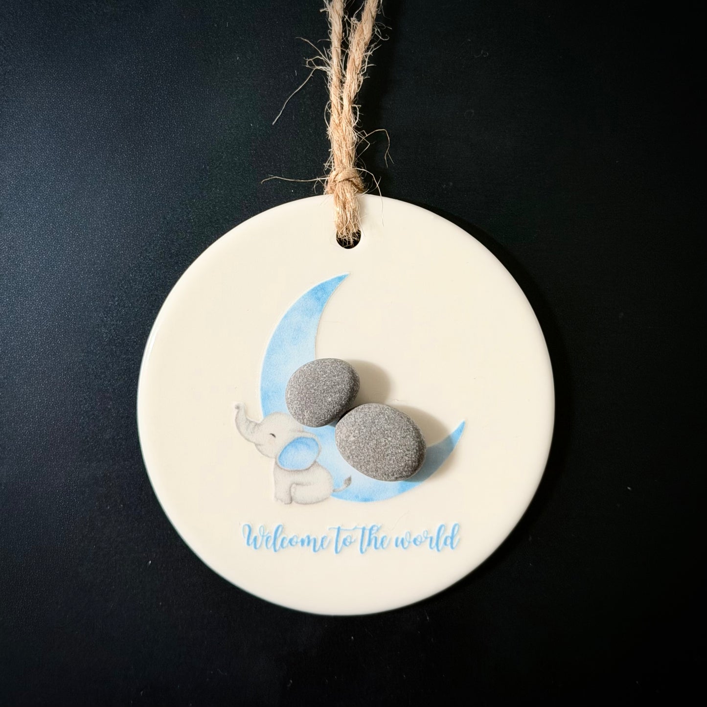 Welcome to the World Hanging Pebble Decoration