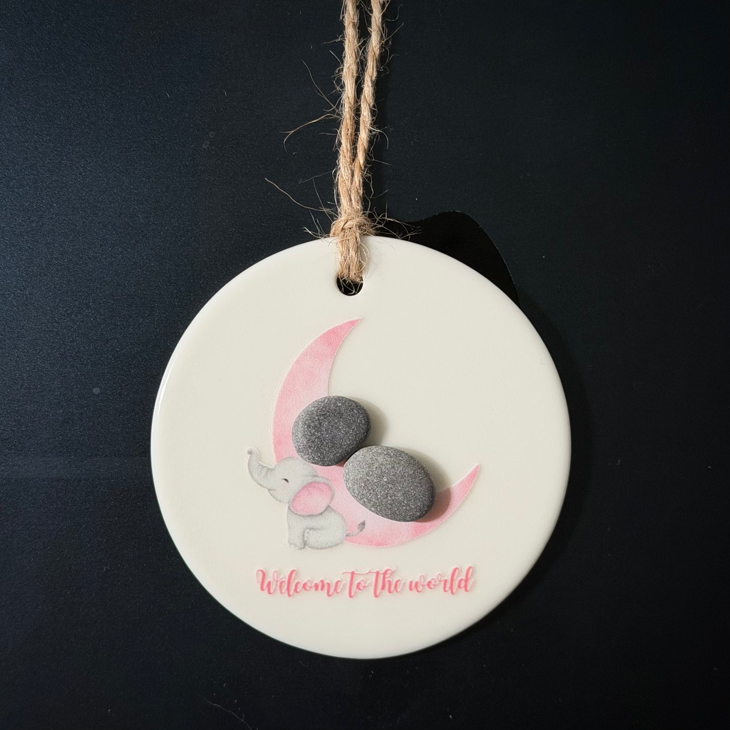 Welcome to the World Hanging Pebble Decoration