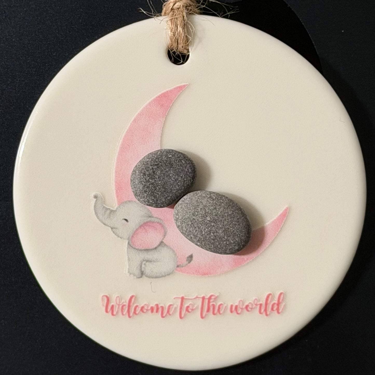 Welcome to the World Hanging Pebble Decoration