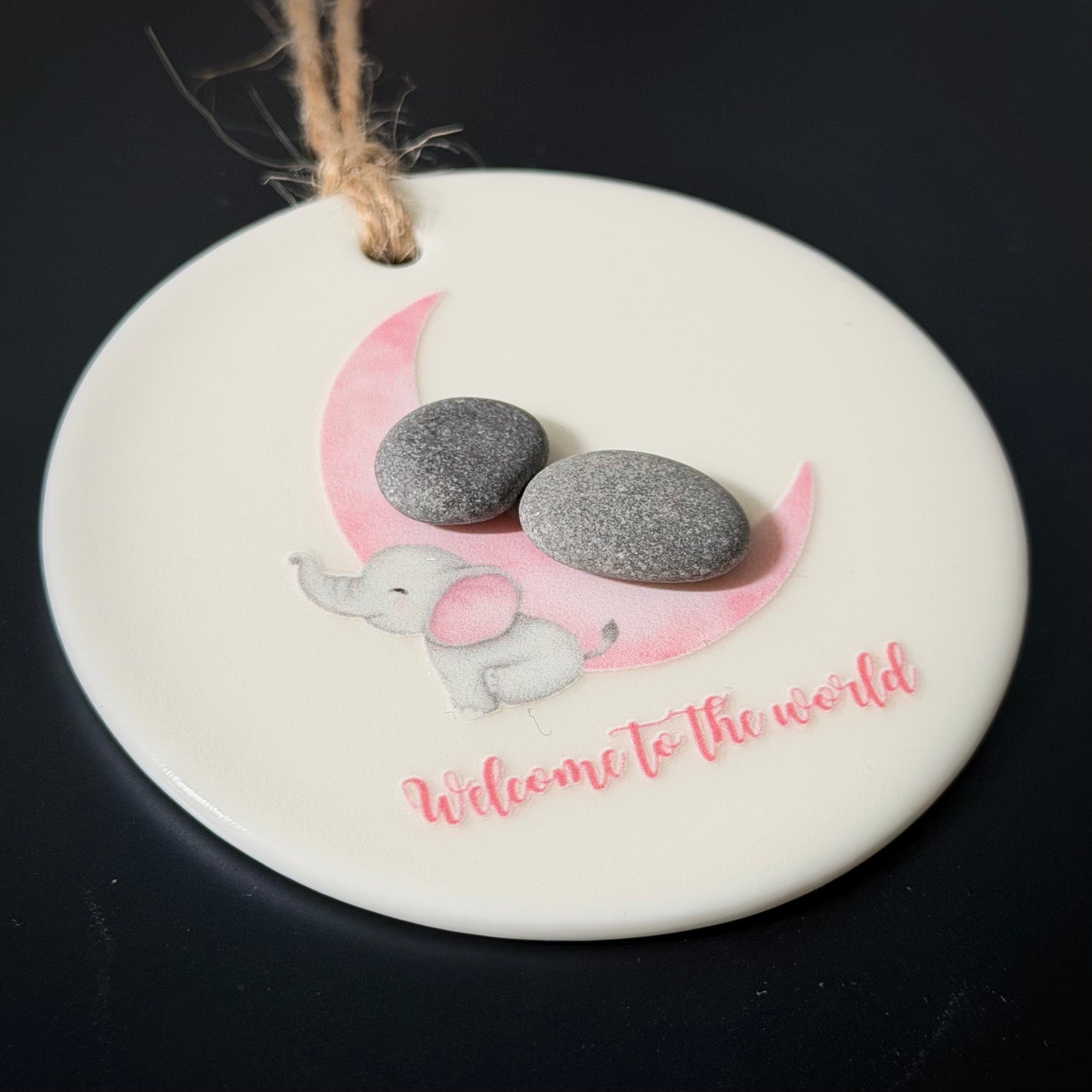 Welcome to the World Hanging Pebble Decoration