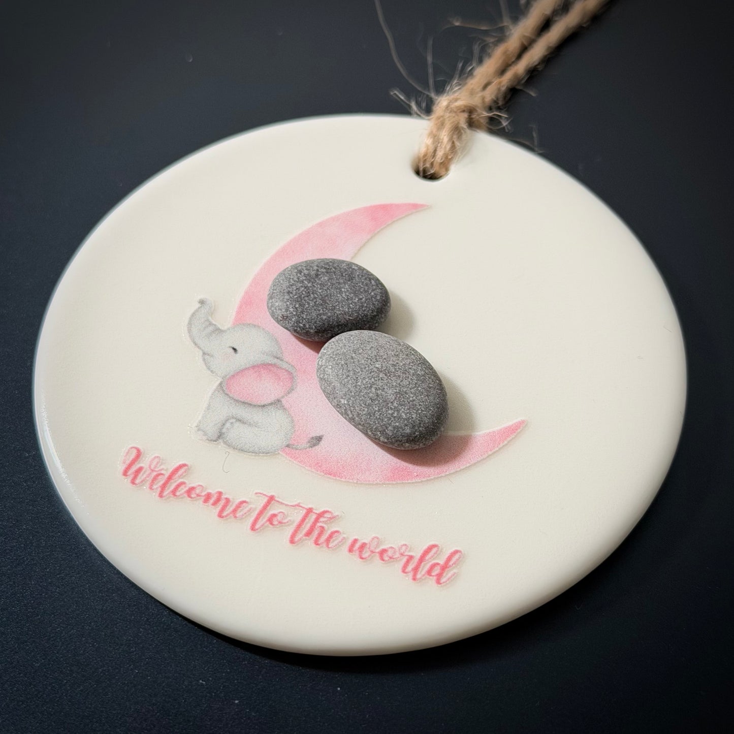 Welcome to the World Hanging Pebble Decoration