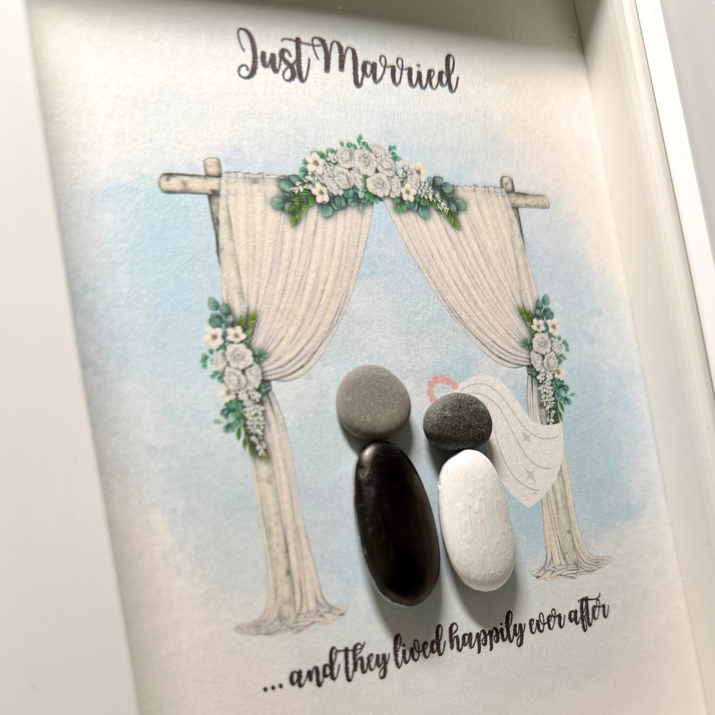 Just Married Framed Pebble Art
