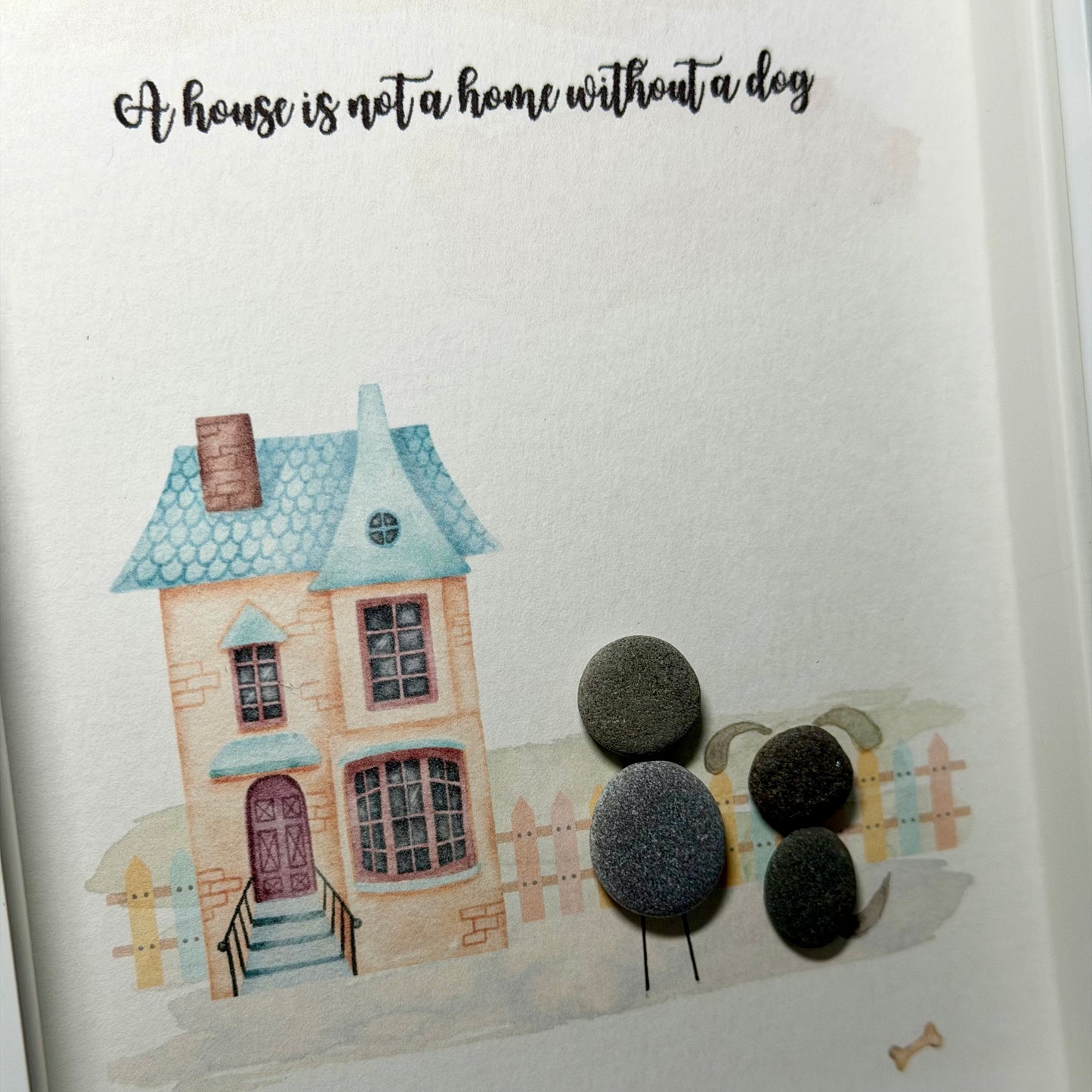 A House is not a Home without a Dog Framed Pebble Art