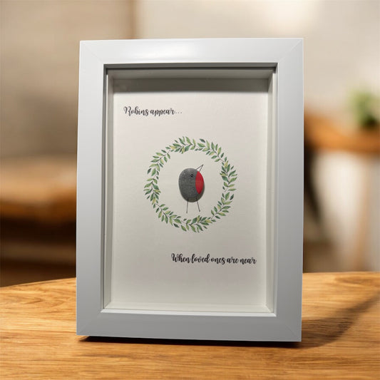 Robins Appear When Loved Ones are Near Framed Pebble Art