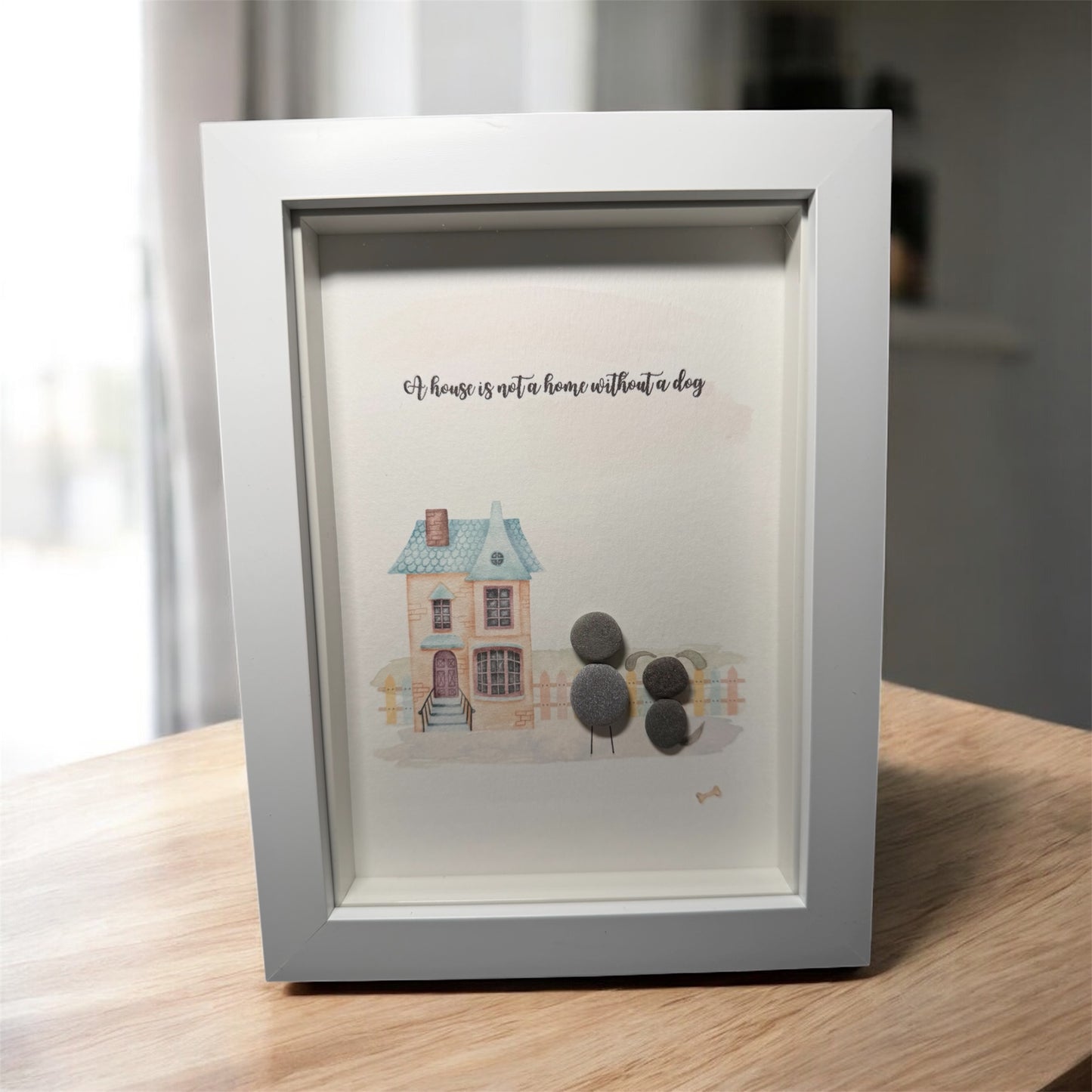 A House is not a Home without a Dog Framed Pebble Art