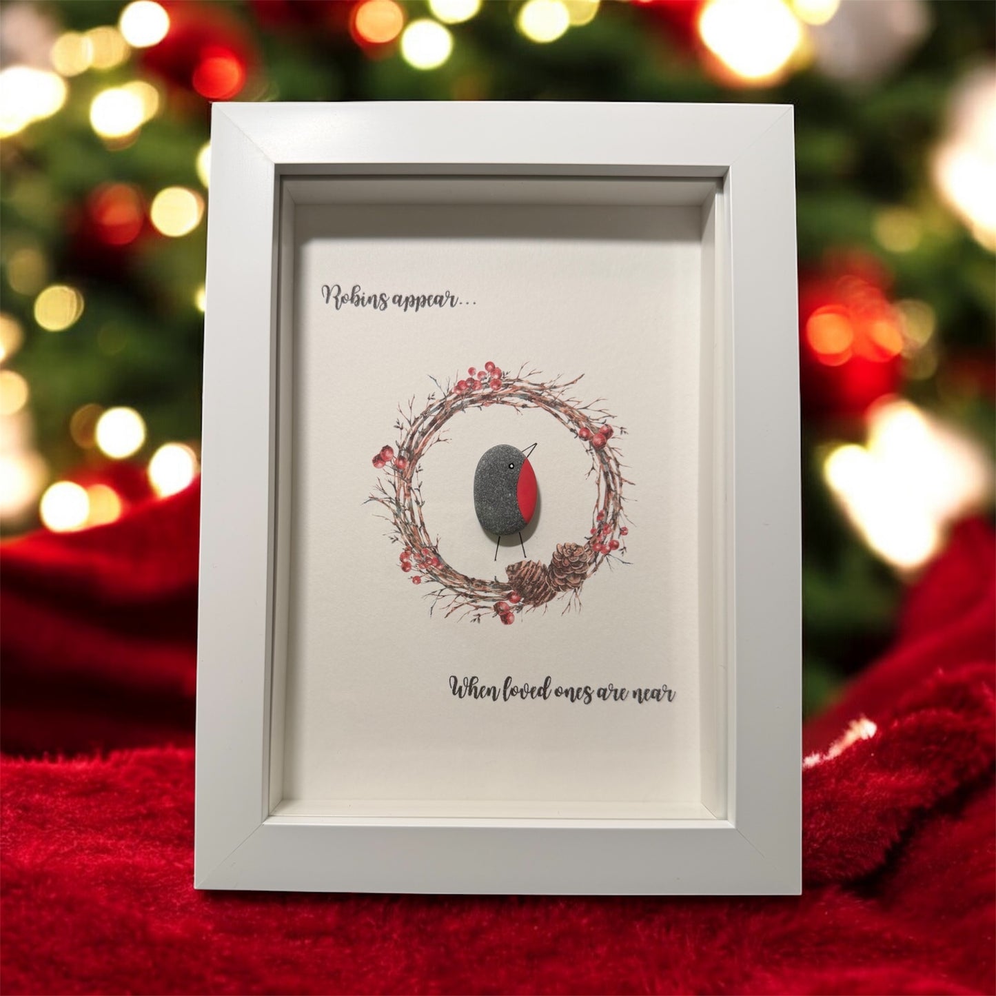 Robins Appear When Loved Ones are Near Framed Pebble Art