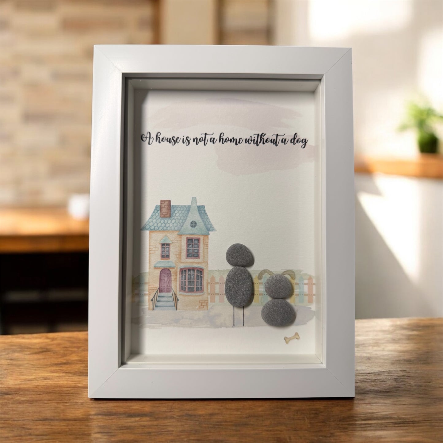 A House is not a Home without a Dog Framed Pebble Art