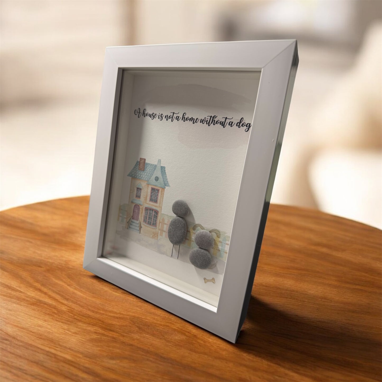 A House is not a Home without a Dog Framed Pebble Art