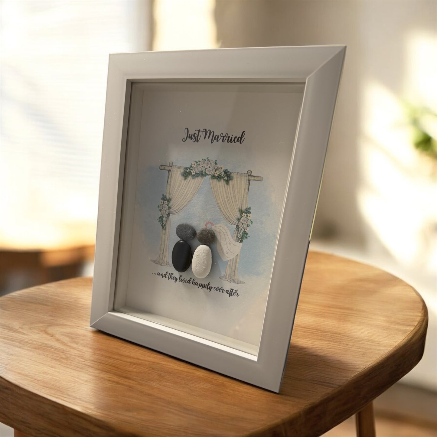 Just Married Framed Pebble Art