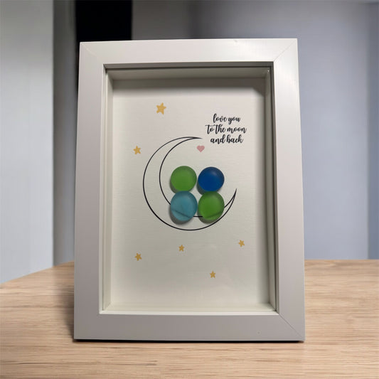 Handmade Framed Pebble Art – Love You to the Moon and Back