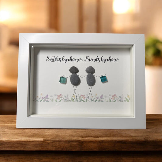 Handmade Framed Pebble Art – Sisters by Chance, Friends by Choice