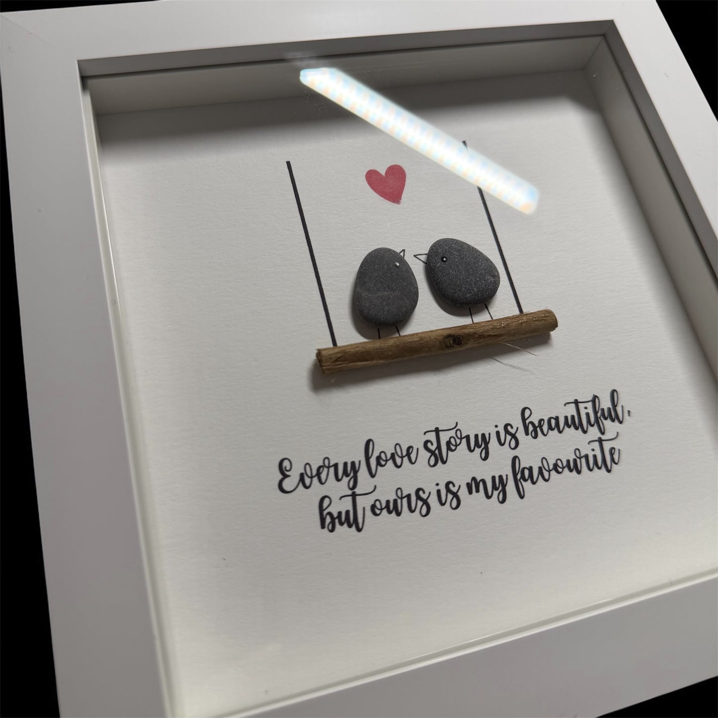 Handmade Framed Pebble Art – Every Love Story Is Beautiful, But Ours Is My Favourite